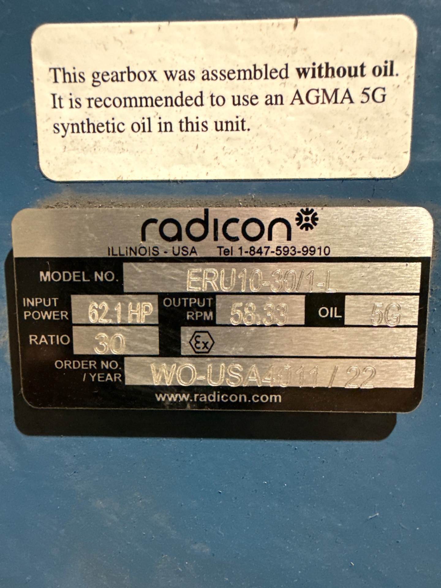2022 Radicon ERU10-30/1-L Underdriven Worm Gear Unit 10in Center, 30:1 Ratio - GEAR REDUCERS